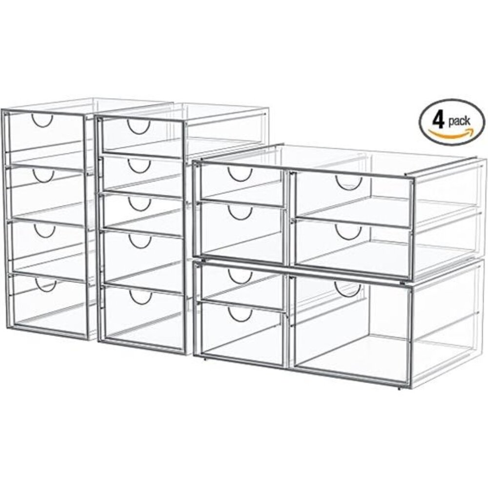 Makeup Organizer Storage with 16 Drawers, 4 Pcs Desktop Office Supplies